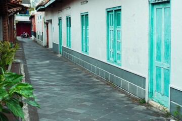 Classic wooden window on the wall of an old house in Yogyakarta