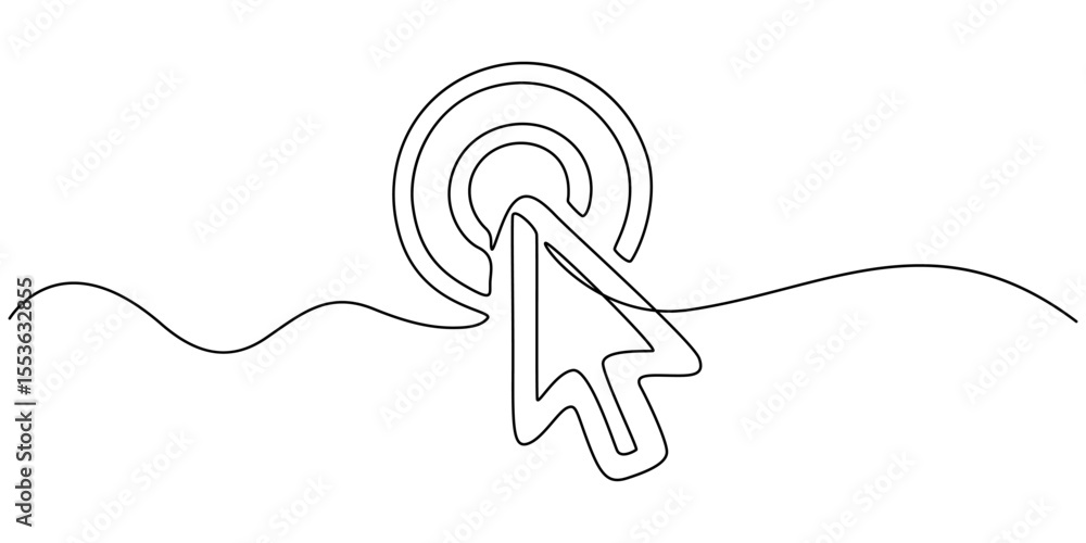 Poster arrow mouse click continuous one line drawing. cursor symbol, continuous drawing of cursor arrow. on