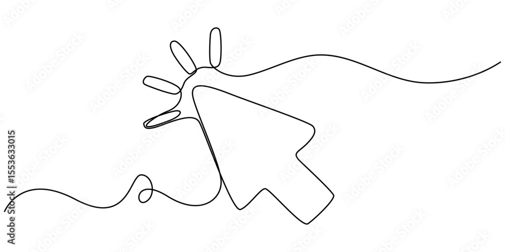 Poster arrow mouse click continuous one line drawing. cursor symbol, continuous drawing of cursor arrow. on