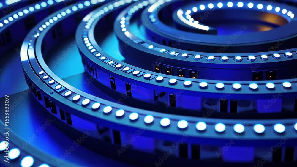 Poster futuristic blue led circle mesh design with intricate patterns and glowing lights for modern technol