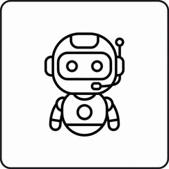 Cute cartoon robot with headset and antenna on white background