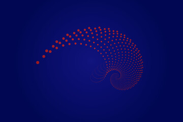 Abstract spiral design with red dots on a dark blue background
