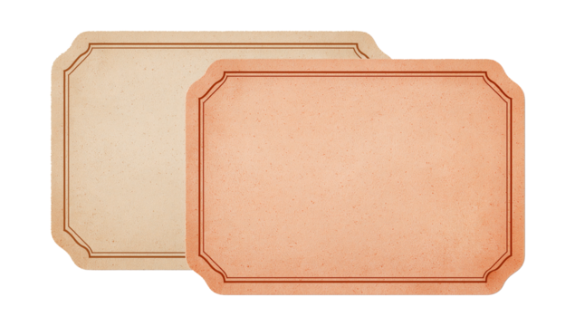 Elegant vintage blank labels with ornate borders in warm, muted tones, perfect for retro designs, customizable text, and classic decorative frames isolated.
