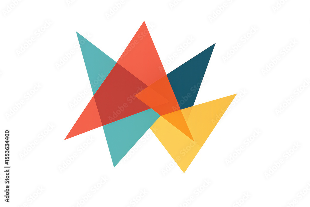 Poster translucent geometric triangles overlapping in vibrant colors, forming dynamic abstract pattern for 
