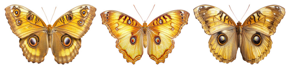 PNG Vibrant yellow butterflies in symmetry, element set on transparent background