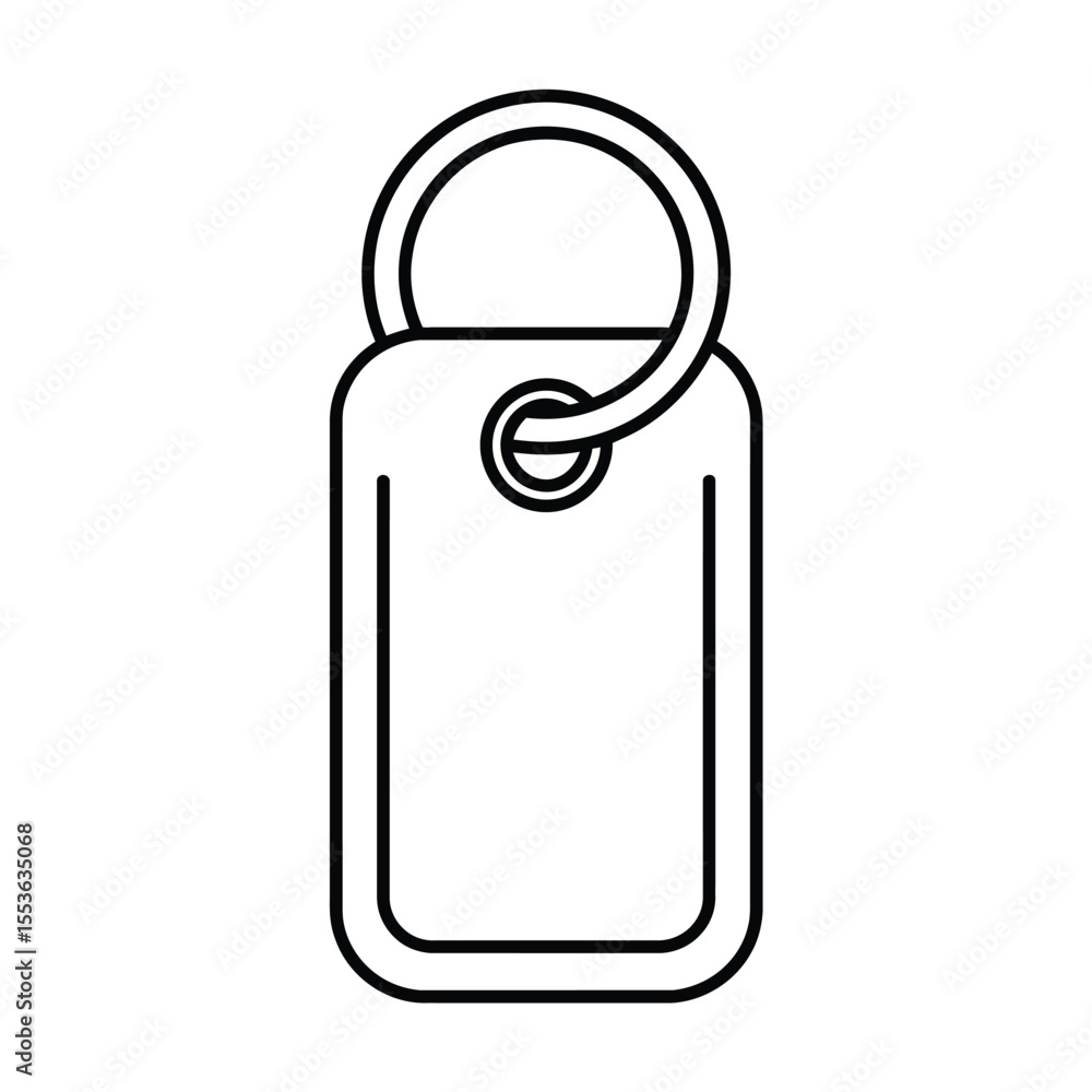 Poster simple outline of a rectangular tag with a split ring and a smaller loop attachment