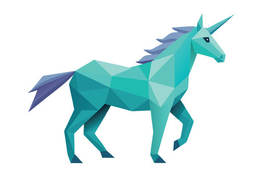 Low poly unicorn vector elements, geometric fantasy unicorn illustration clipart.