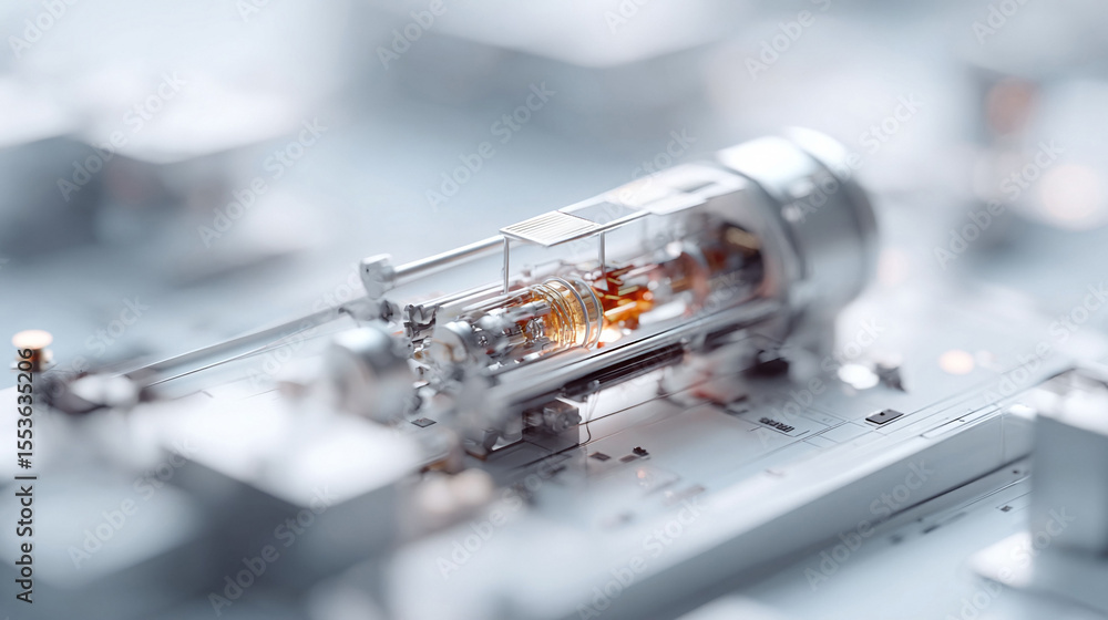 Poster abstract, macro view of intricate, gleaming silver mechanism. conceptual image for technology, innov