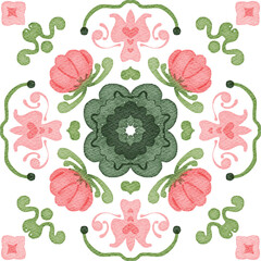 watercolor flower plants seamless batik pattern background
