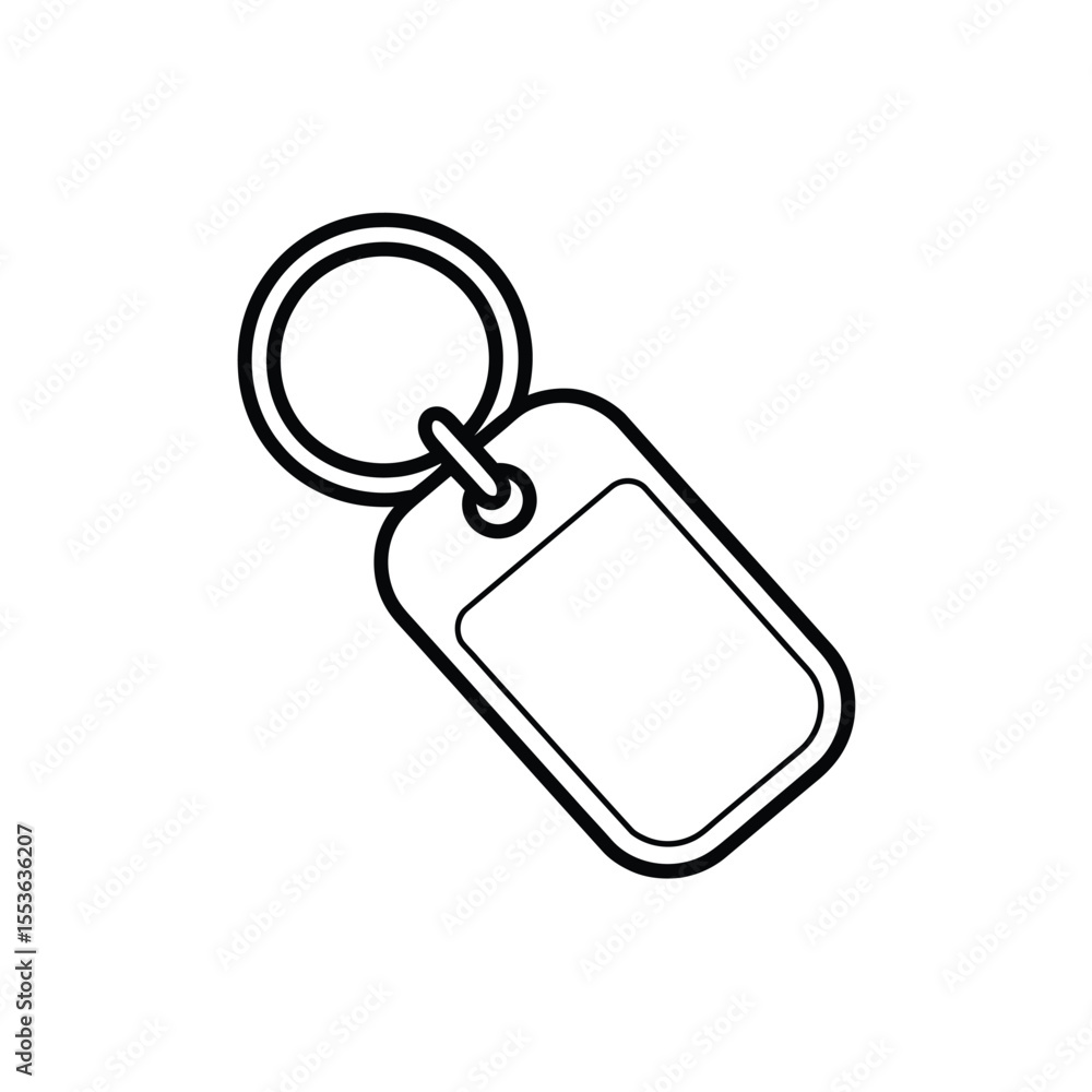 Poster simple outline drawing of a blank rectangular tag attached to a key ring