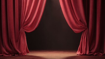 Red velvet theater curtains open stage