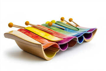 Isolated colorful wooden fishing boats on white water