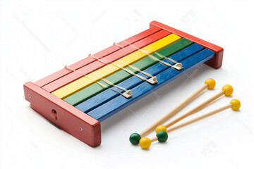 A colorful wooden xylophone with sticks, perfect for a child's artistic education and creative play