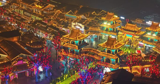 aerial view of the ancient town in the district of Huyi, Xi'an, China