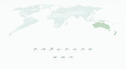 Curved Paper Style Maps of Oceania with Capital Cities. Vector Collection of Oceania Maps