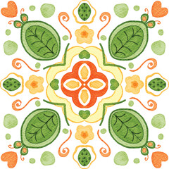 watercolor flower plants seamless batik pattern background