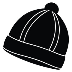 Beanie winter hat folded edge silhouette on a white background