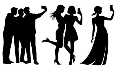 Silhouettes of people taking selfies