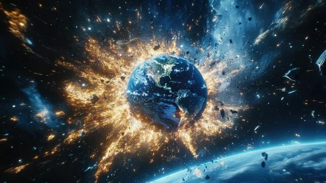 Fiery Planet Explosion In Dark Space