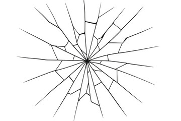 Obraz premium Realistic radial glass fracture pattern spreading across transparent surface, simulating shattered window surface with intense breakage lines