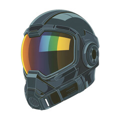 Futuristic Sci-Fi Helmet with Reflections Isolated on Transparent Background