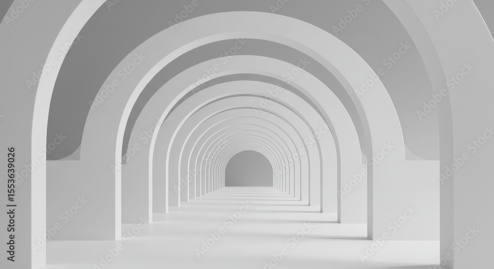 Poster abstract white geometric tunnel with repeating arches in minimalist style