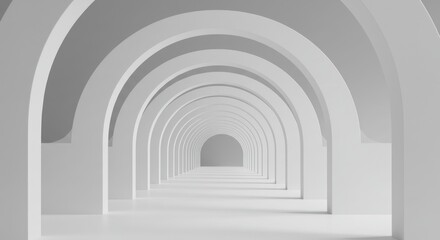 Abstract White Geometric Tunnel with Repeating Arches in Minimalist Style