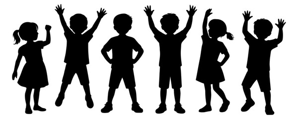 Silhouette of children raising their hands
