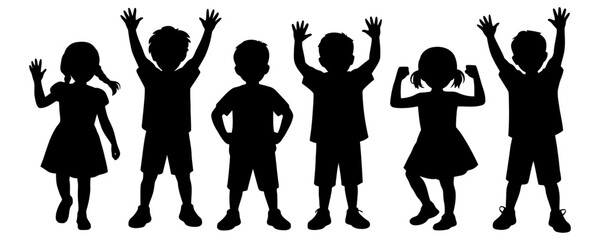 Silhouettes of children raising their arms