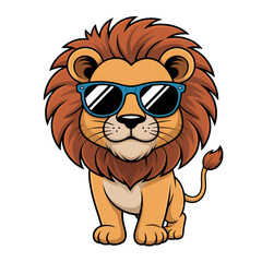 Cool lion cartoon with sunglasses, isolated on transparent background 