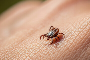 tick on the skin of a woman