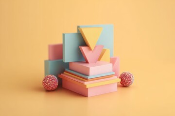 Fototapeta premium Abstract Geometric Shapes Composition on Pastel Background
