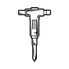 Black and white illustration of a jackhammer tool with a pointed bit