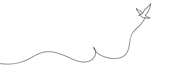 Continuous line, flying bird, freedom concept Minimal hand drawn line vector cut out background editable stroke.