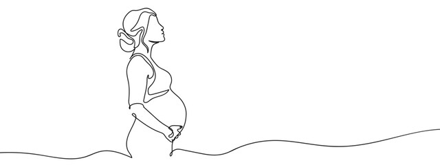 Continuous line, pregnant woman, mother's day, pregnancy Minimal hand drawn line vector cut out background editable stroke.