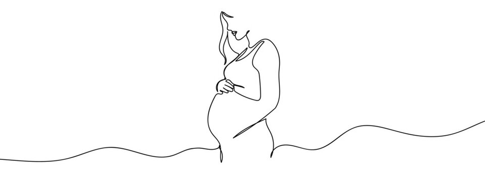 Naklejki Continuous line, pregnant woman, mother's day, pregnancy Minimal hand drawn line vector cut out background editable stroke.