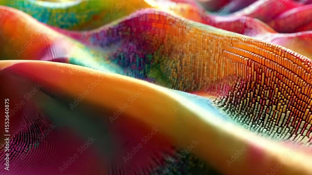 Poster computer code abstraction creates a vibrant and colorful seamless landscape with waves and textures,