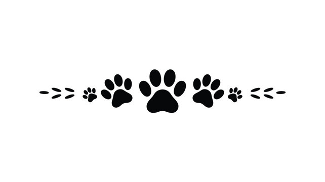Black paw prints and animal tracks border design on white background