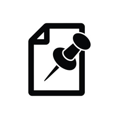 Black and white icon of a document pinned with a pushpin