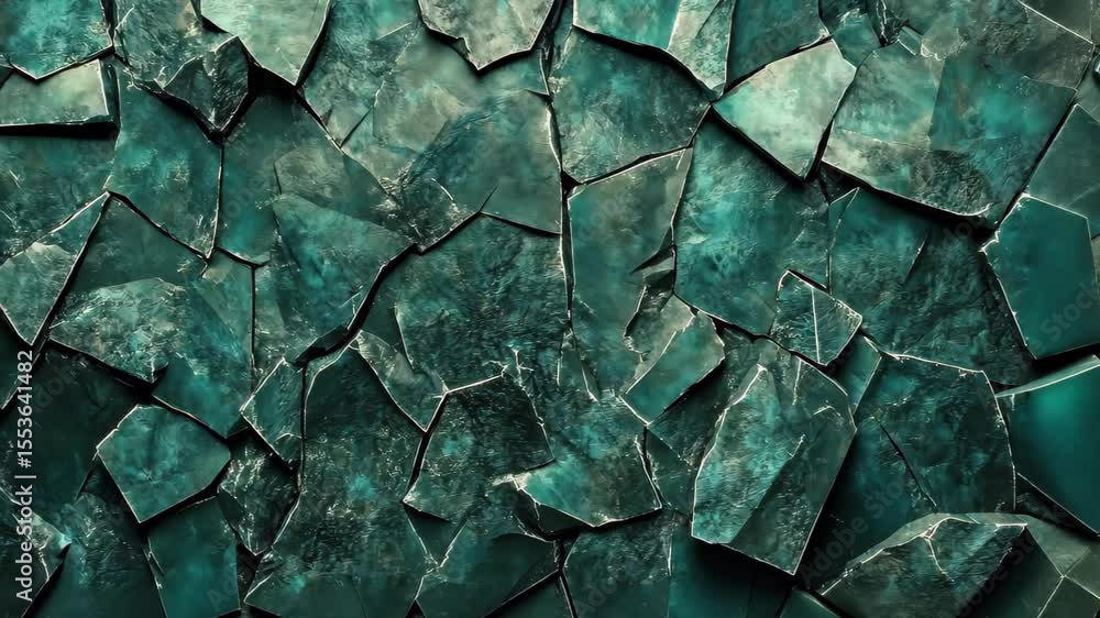 Poster dark teal polygonal space with a rough texture resembling geological formations, dark teal polygonal