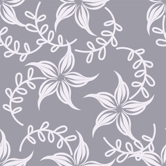 Tropical flower pattern seamless, silhouette of blooming, hand drawn botanical, Floral leaf for spring and Summer time, natural ornaments for textile, fabric, wallpaper, background design.

