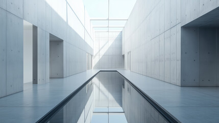 Obraz premium Angular Light in Minimalist Concrete Interior with Reflecting Floor