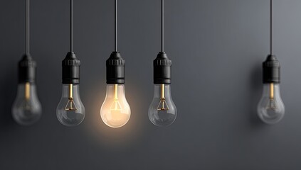 A single lit bulb among unlit ones