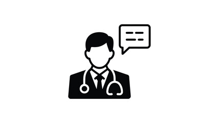 Doctor with speech bubble icon representing medical consultation and communication