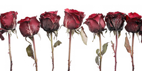 Faded red roses aligned on transparent background