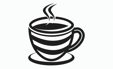 coffee cup icon, takeaway mug symbol, cafe beverage graphic, hot drink vector, black white illustration