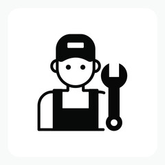 Stylized icon of a mechanic in overalls holding a wrench tool
