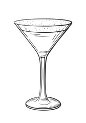 Espresso martini cocktail hand drawn isolated on white background. Vintage sketch of alcoholic drink glass. Party cocktail. Vector illustration