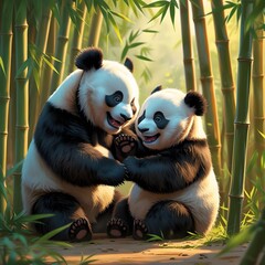 Obraz premium panda eating bamboo