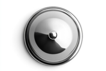 Stainless steel cloche platter isolated on a white background, detailed,